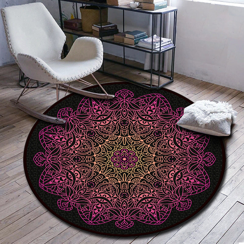 Skorter | Folks Multicolor Mandala Rug Synthetic Moroccan Rug Machine Washable Non-Slip Pet Friendly Living Room Rug