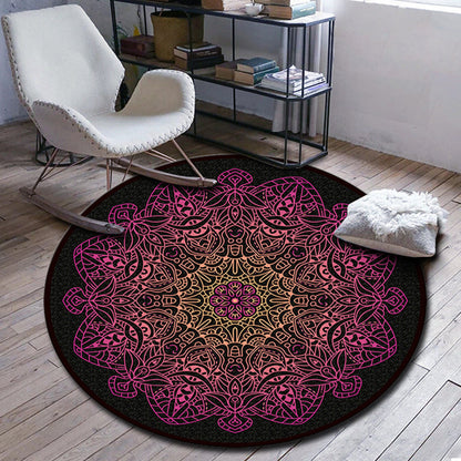 Skorter | Folks Multicolor Mandala Rug Synthetic Moroccan Rug Machine Washable Non-Slip Pet Friendly Living Room Rug