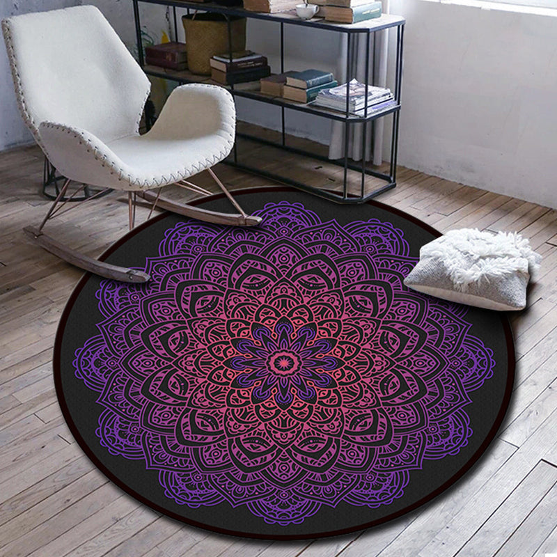 Skorter | Folks Multicolor Mandala Rug Synthetic Moroccan Rug Machine Washable Non-Slip Pet Friendly Living Room Rug
