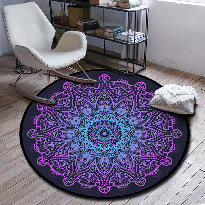 Skorter | Folks Multicolor Mandala Rug Synthetic Moroccan Rug Machine Washable Non-Slip Pet Friendly Living Room Rug
