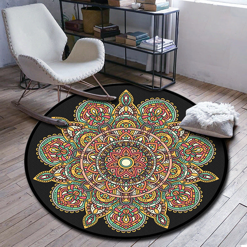 Skorter | Folks Multicolor Mandala Rug Synthetic Moroccan Rug Machine Washable Non-Slip Pet Friendly Living Room Rug