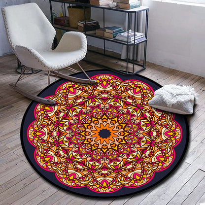 Skorter | Folks Multicolor Mandala Rug Synthetic Moroccan Rug Machine Washable Non-Slip Pet Friendly Living Room Rug