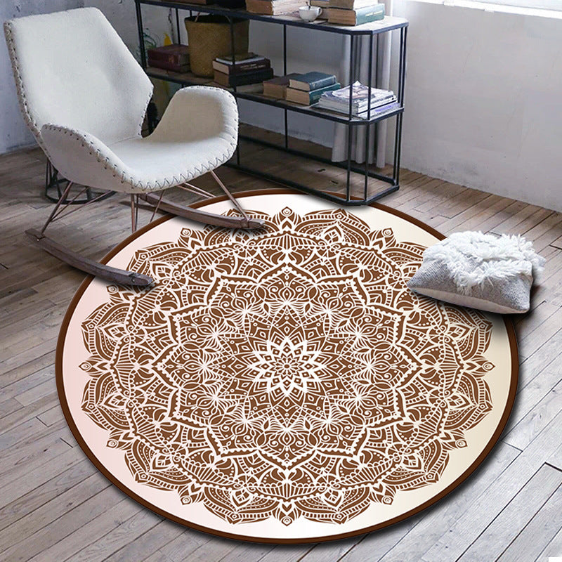 Skorter | Folks Multicolor Mandala Rug Synthetic Moroccan Rug Machine Washable Non-Slip Pet Friendly Living Room Rug