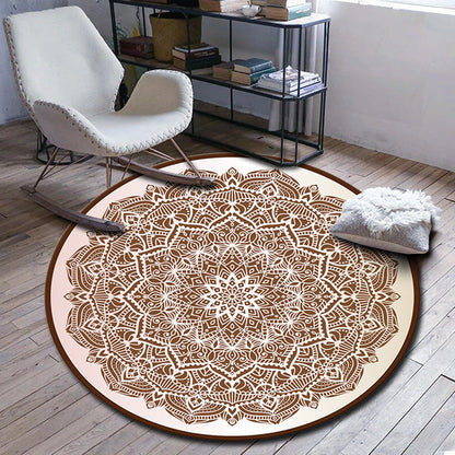 Skorter | Folks Multicolor Mandala Rug Synthetic Moroccan Rug Machine Washable Non-Slip Pet Friendly Living Room Rug