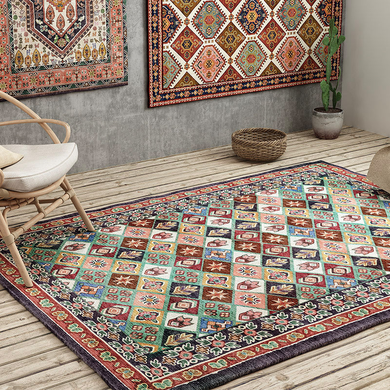 Skorter | Antique Moroccan rug with colorful geometric pattern, non-slip, pet-friendly, stain-resistant rug for the room