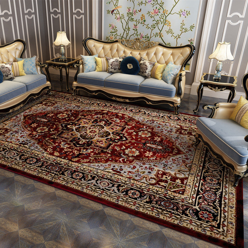 Skorter | Antique multi-colored flower carpet polypropylene Moroccan area rug pet-friendly washable non-slip rug for guest areas