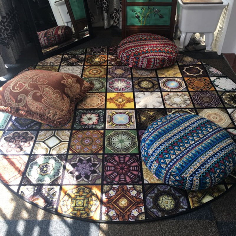 Skorter | Chic Multicolor Moroccan Carpet Polypropylene Mosaic Rug Non-Slip Back Machine Washable Stain Resistant Rug for Entrance Area