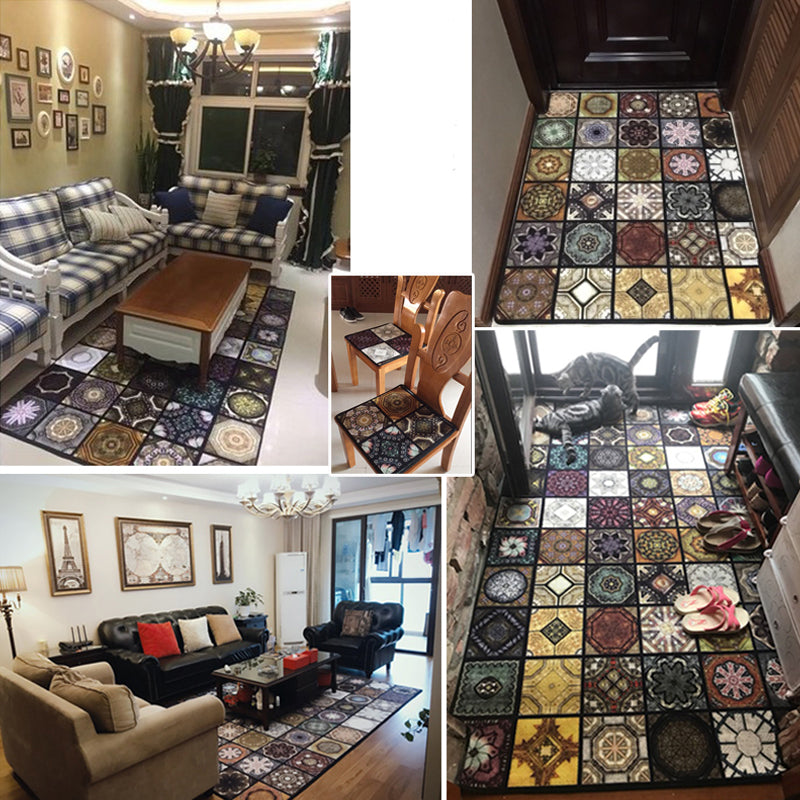 Skorter | Chic Multicolor Moroccan Carpet Polypropylene Mosaic Rug Non-Slip Back Machine Washable Stain Resistant Rug for Entrance Area