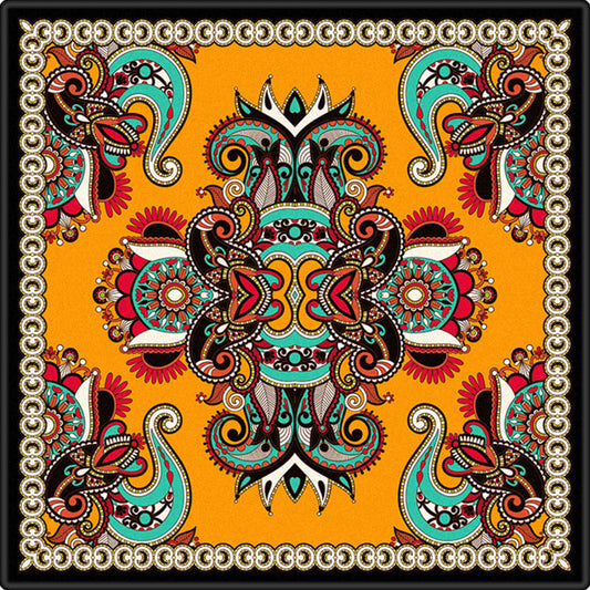 Skorter | Folks Paisley Printed Carpet Multicolored Oriental Carpet Synthetic Machine Washable Stain Resistant Non-Slip Backing Carpet for Decoration