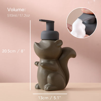Skorter | Ceramic Soap Dispenser, Squirrel Foam Pump Bathroom Bottle, Animal Design, Refillable Reusable Lotion Pump for Bathroom Kitchen, 510ml/17.2oz
