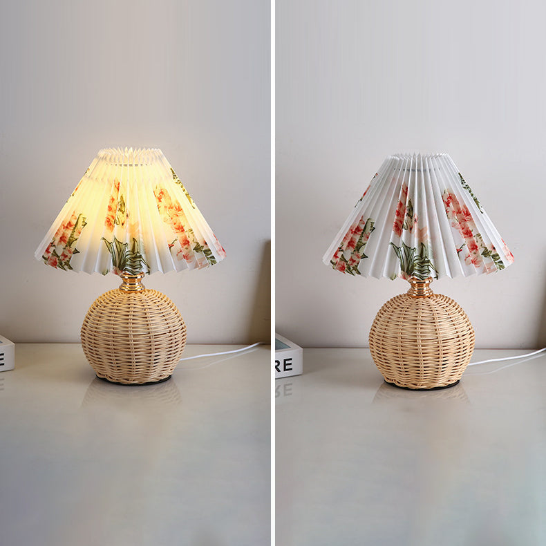 Skorter | RattaLume Nordic LED Table Lamp | Woven Rattan & Foldable Fabric Shade | Mood Light | Decor for the Bedroom