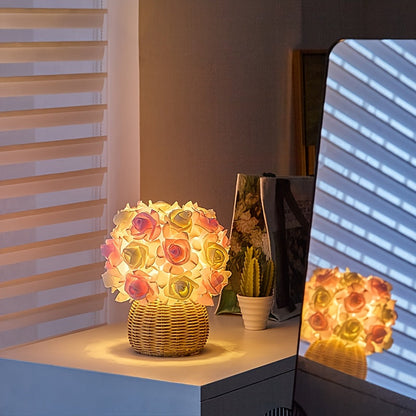 Skorter | FloraGlow - Art Deco USB Rose Table Lamp with Polished Base and Light Bulb