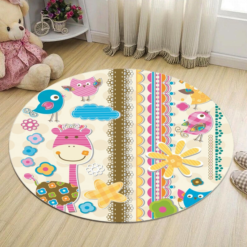 Skorter | Abstract Bedroom Rug Multicolor Cartoon Animal Print Indoor Rug Polypropylene Non-Slip Pet-Friendly Rug