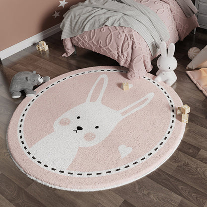 Skorter | Casual Multi-Color Sweet Rug Cotton Blend Cartoon Rabbit Print Rug Pet Friendly Easy Care Rug for Children's Room