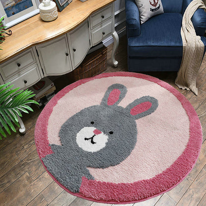 Skorter | Casual Multi-Color Sweet Rug Cotton Blend Cartoon Rabbit Print Rug Pet Friendly Easy Care Rug for Children's Room