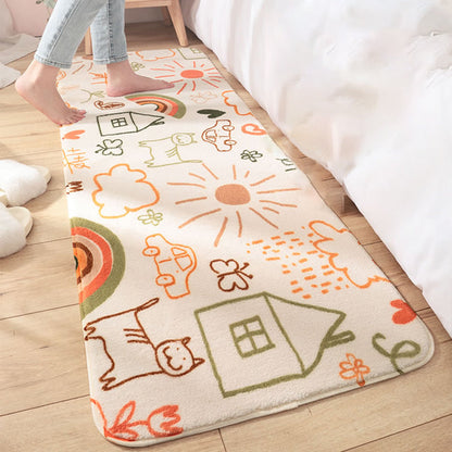 Skorter | Creative Cartoon Plant Pattern Carpet Multicolored Polyester Carpet Non-slip Backing Pet-friendly Carpet for Children's Room
