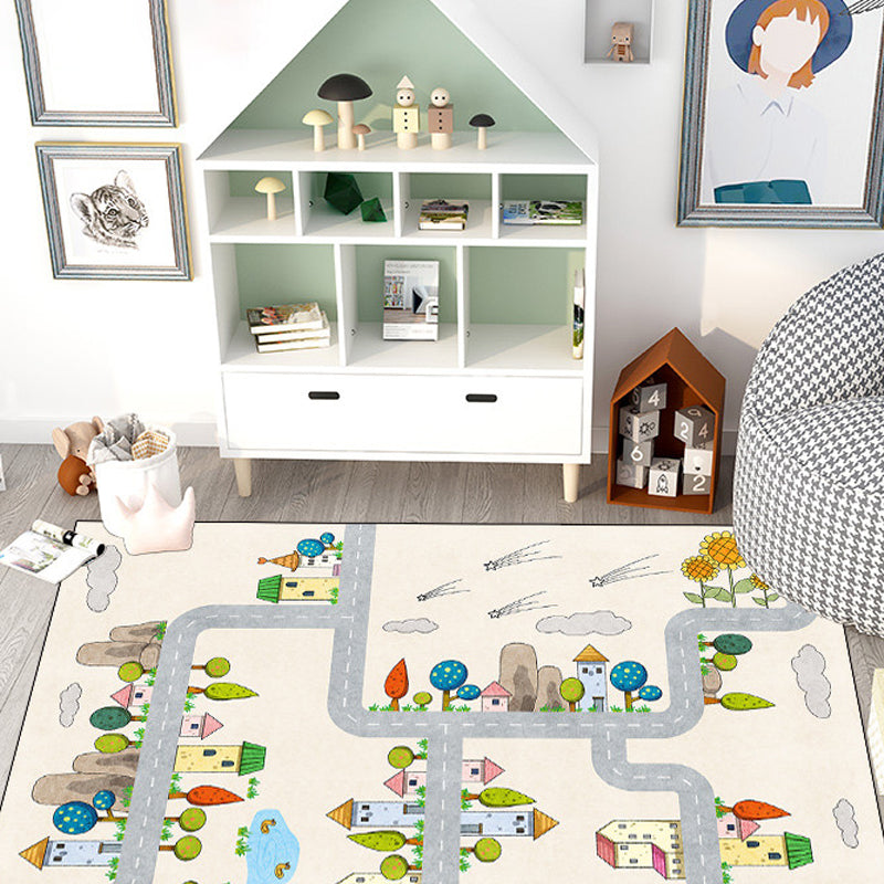 Skorter | Casual Cartoon Patterned Rug Multicolored Cotton Blend Rug Non-Slip Back Easy Care Rug for the Bedroom