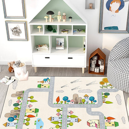 Skorter | Casual Cartoon Patterned Rug Multicolored Cotton Blend Rug Non-Slip Back Easy Care Rug for the Bedroom