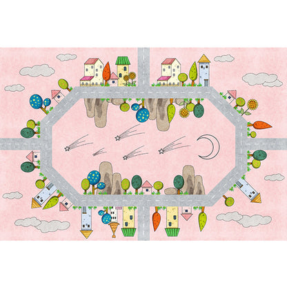Skorter | Casual Cartoon Patterned Rug Multicolored Cotton Blend Rug Non-Slip Back Easy Care Rug for the Bedroom
