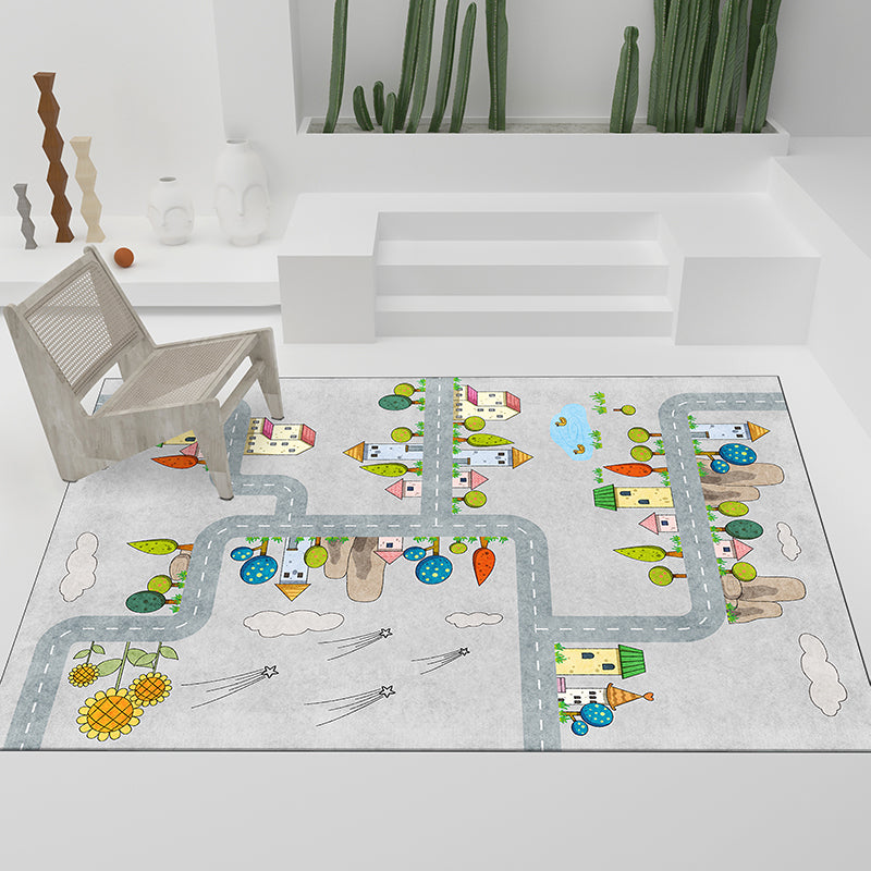 Skorter | Casual Cartoon Patterned Rug Multicolored Cotton Blend Rug Non-Slip Back Easy Care Rug for the Bedroom