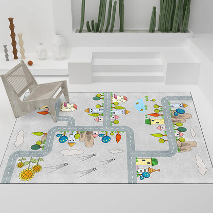 Skorter | Casual Cartoon Patterned Rug Multicolored Cotton Blend Rug Non-Slip Back Easy Care Rug for the Bedroom