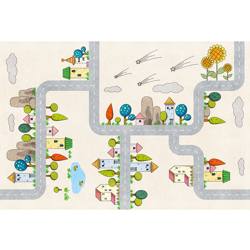 Skorter | Casual Cartoon Patterned Rug Multicolored Cotton Blend Rug Non-Slip Back Easy Care Rug for the Bedroom