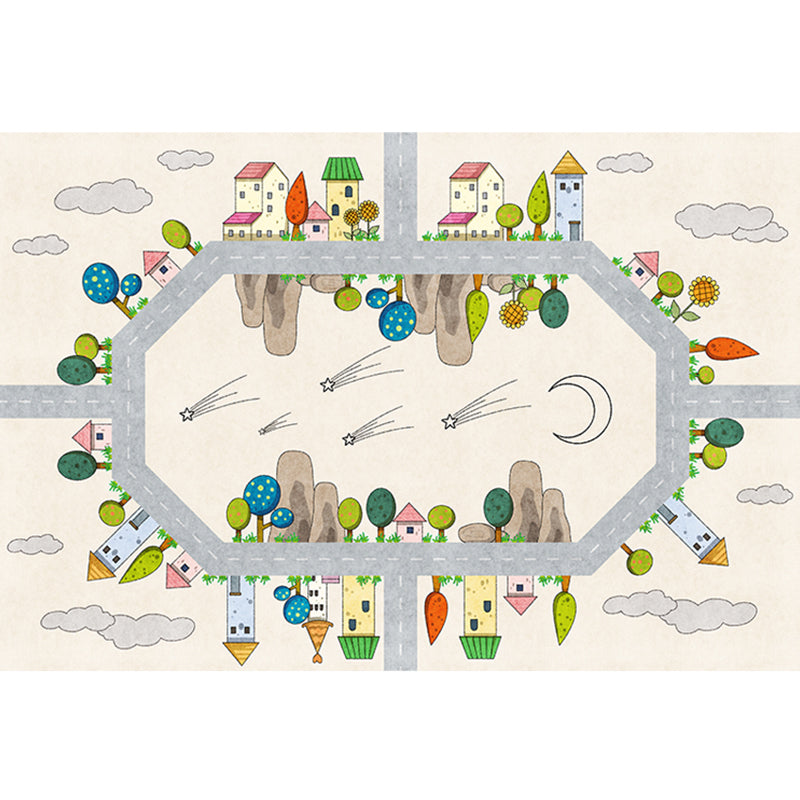 Skorter | Casual Cartoon Patterned Rug Multicolored Cotton Blend Rug Non-Slip Back Easy Care Rug for the Bedroom