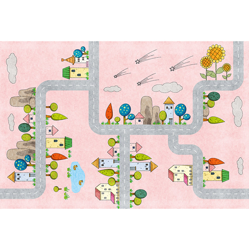 Skorter | Casual Cartoon Patterned Rug Multicolored Cotton Blend Rug Non-Slip Back Easy Care Rug for the Bedroom