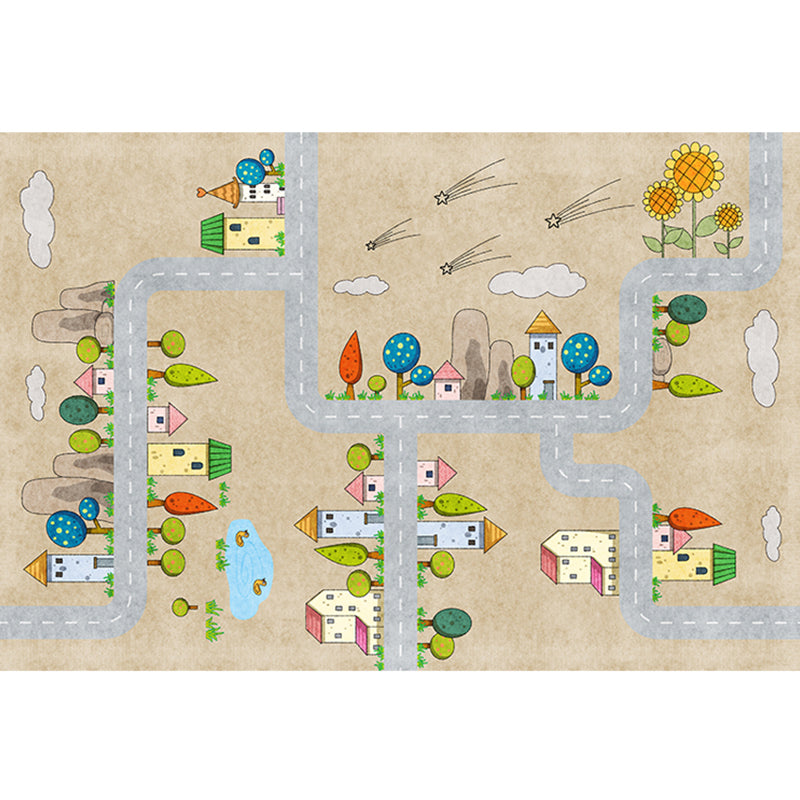 Skorter | Casual Cartoon Patterned Rug Multicolored Cotton Blend Rug Non-Slip Back Easy Care Rug for the Bedroom