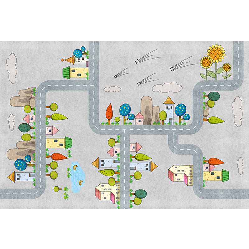 Skorter | Casual Cartoon Patterned Rug Multicolored Cotton Blend Rug Non-Slip Back Easy Care Rug for the Bedroom