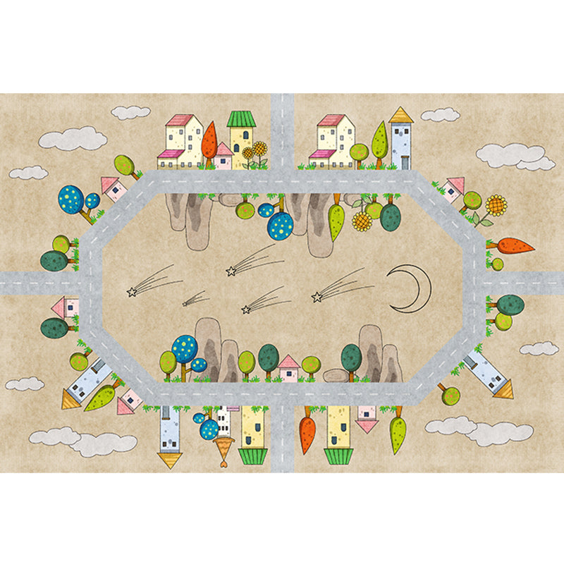 Skorter | Casual Cartoon Patterned Rug Multicolored Cotton Blend Rug Non-Slip Back Easy Care Rug for the Bedroom