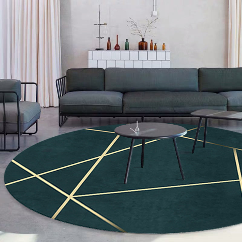 Skorter | Dark green abstract printed rug Polyester trendy rug non-slip pet-friendly rug for the living room