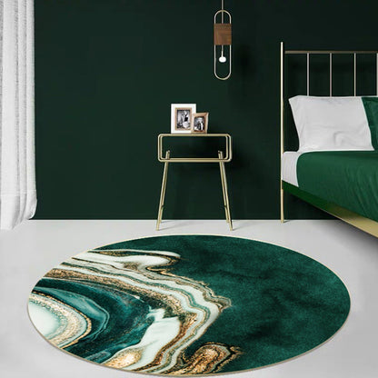 Skorter | Dark green abstract printed rug Polyester trendy rug non-slip pet-friendly rug for the living room