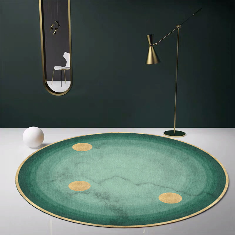 Skorter | Dark green abstract printed rug Polyester trendy rug non-slip pet-friendly rug for the living room