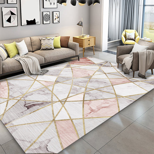 Skorter | Creative Room Decoration Area Rug Multicolor Geometric Pattern Area Rug Cotton Blend Non-Slip Pet Friendly Area Rug
