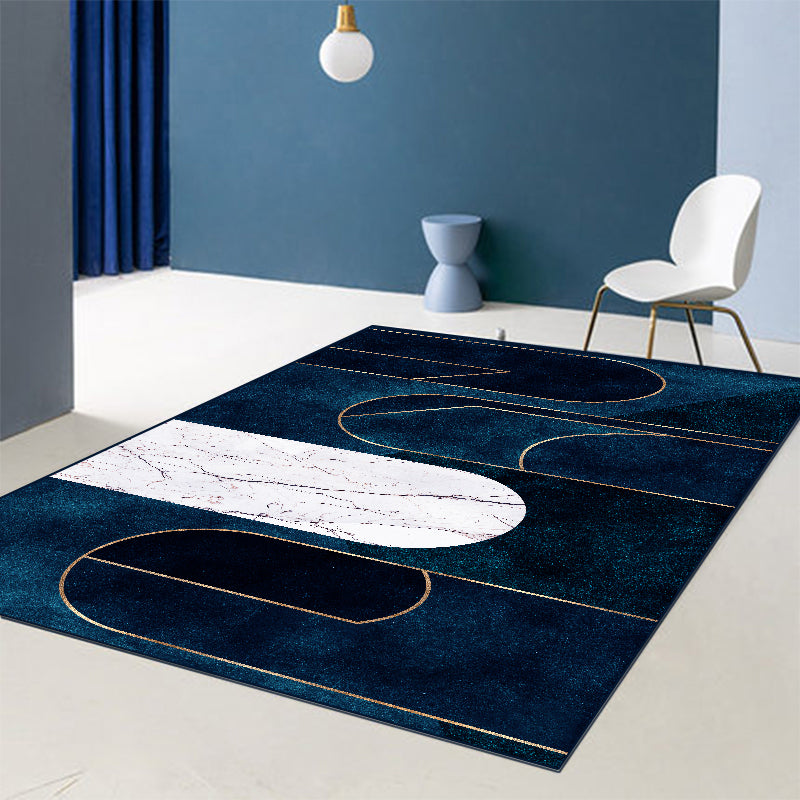 Skorter | Blue Abstract Printed Rug Cotton Blend Creative Rug Washable Non-Slip Back Rug for the Living Room