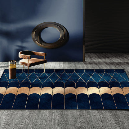 Skorter | Blue Abstract Printed Rug Cotton Blend Creative Rug Washable Non-Slip Back Rug for the Living Room