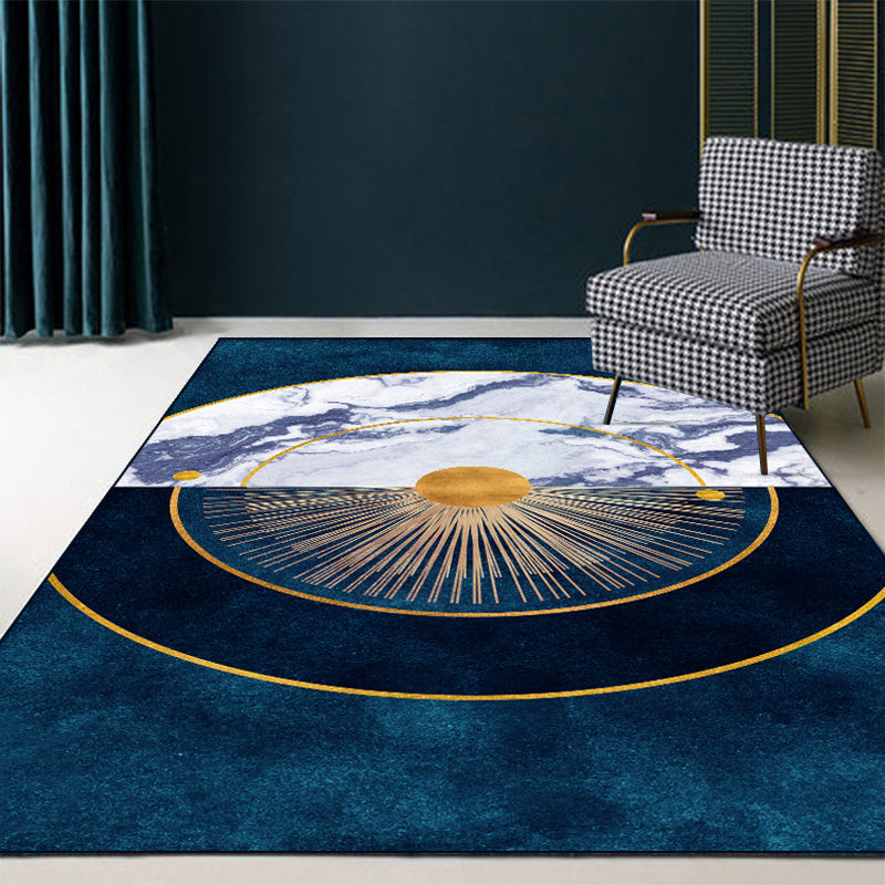 Skorter | Blue Abstract Printed Rug Cotton Blend Creative Rug Washable Non-Slip Back Rug for the Living Room