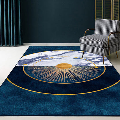 Skorter | Blue Abstract Printed Rug Cotton Blend Creative Rug Washable Non-Slip Back Rug for the Living Room
