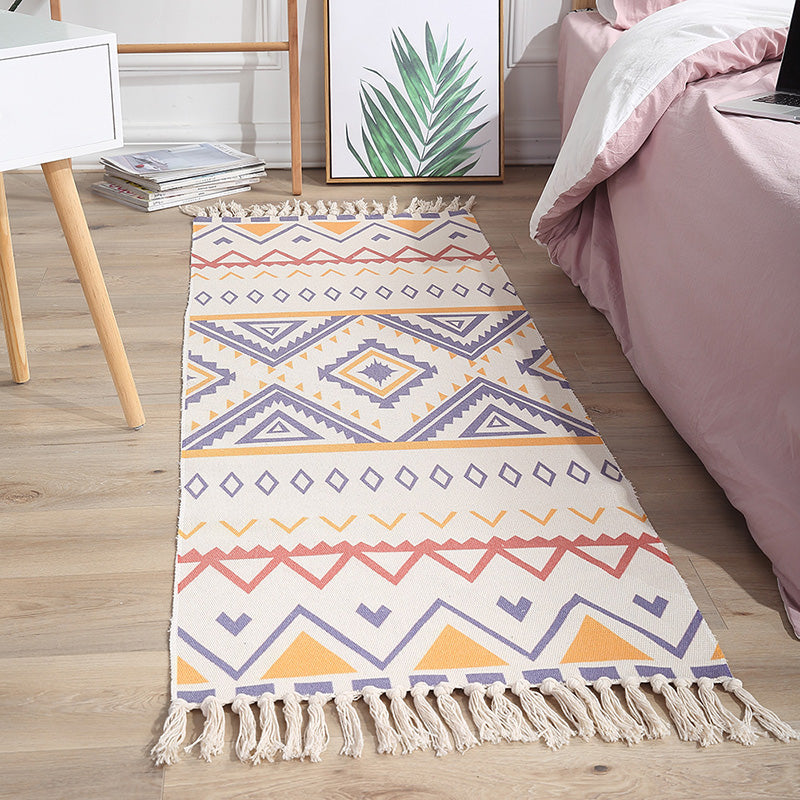 Skorter | Americana Bedroom Rug Multicolored geometric print area rug machine washable easy care with fringes