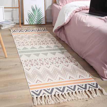 Skorter | Americana Bedroom Rug Multicolored geometric print area rug machine washable easy care with fringes