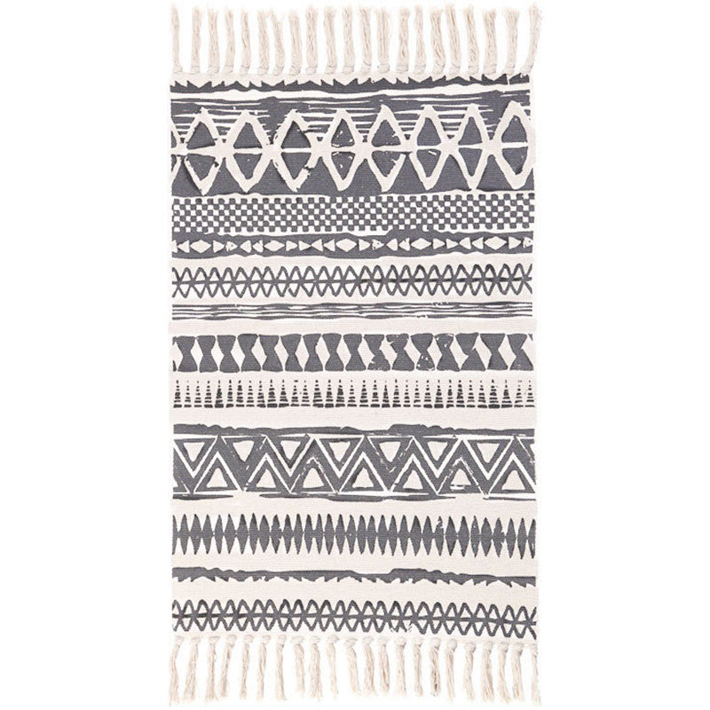 Skorter | Americana Bedroom Rug Multicolored geometric print area rug machine washable easy care with fringes