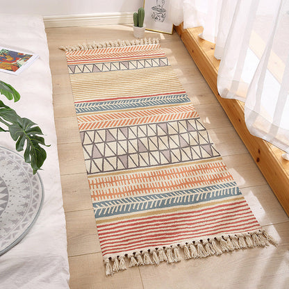 Skorter | Americana Bedroom Rug Multicolored geometric print area rug machine washable easy care with fringes