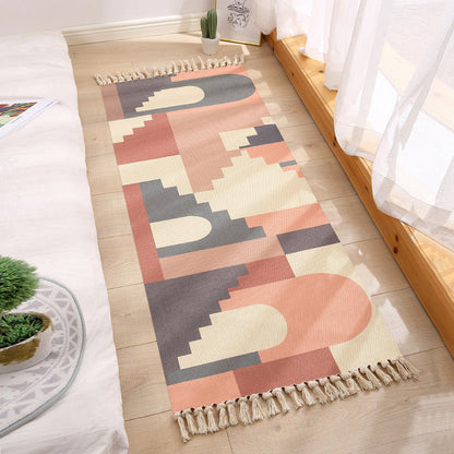 Skorter | Americana Bedroom Rug Multicolored geometric print area rug machine washable easy care with fringes