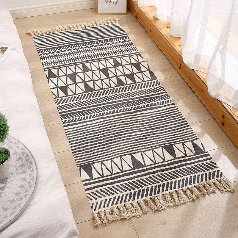 Skorter | Americana Bedroom Rug Multicolored geometric print area rug machine washable easy care with fringes