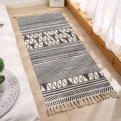 Skorter | Americana Bedroom Rug Multicolored geometric print area rug machine washable easy care with fringes