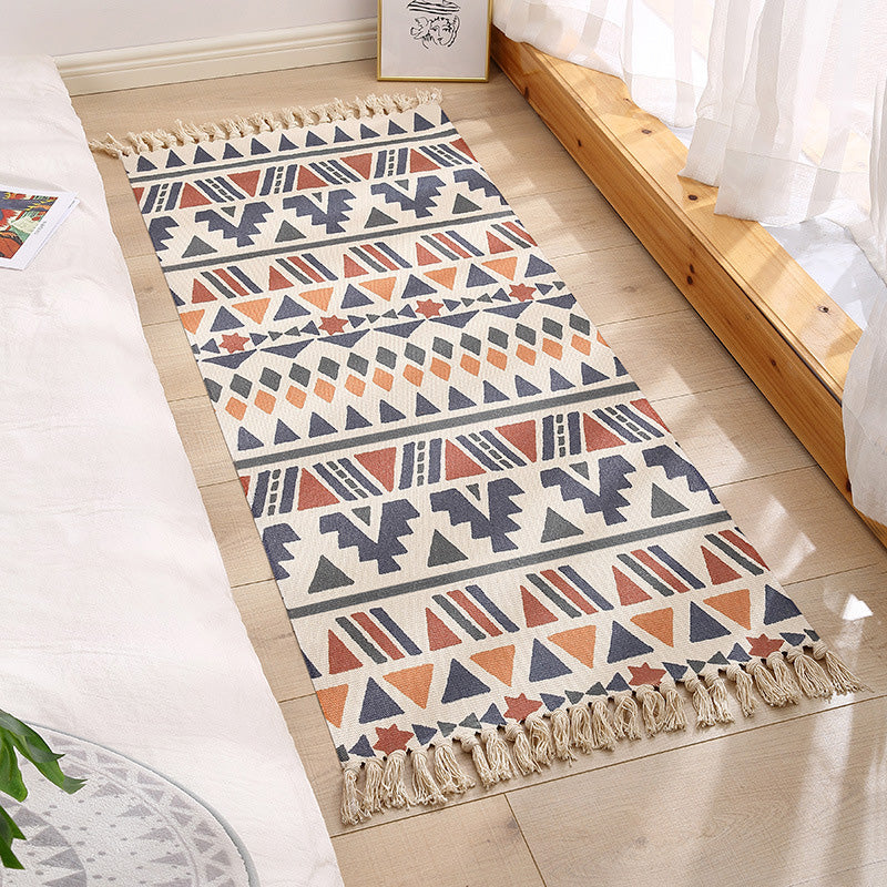 Skorter | Americana Bedroom Rug Multicolored geometric print area rug machine washable easy care with fringes