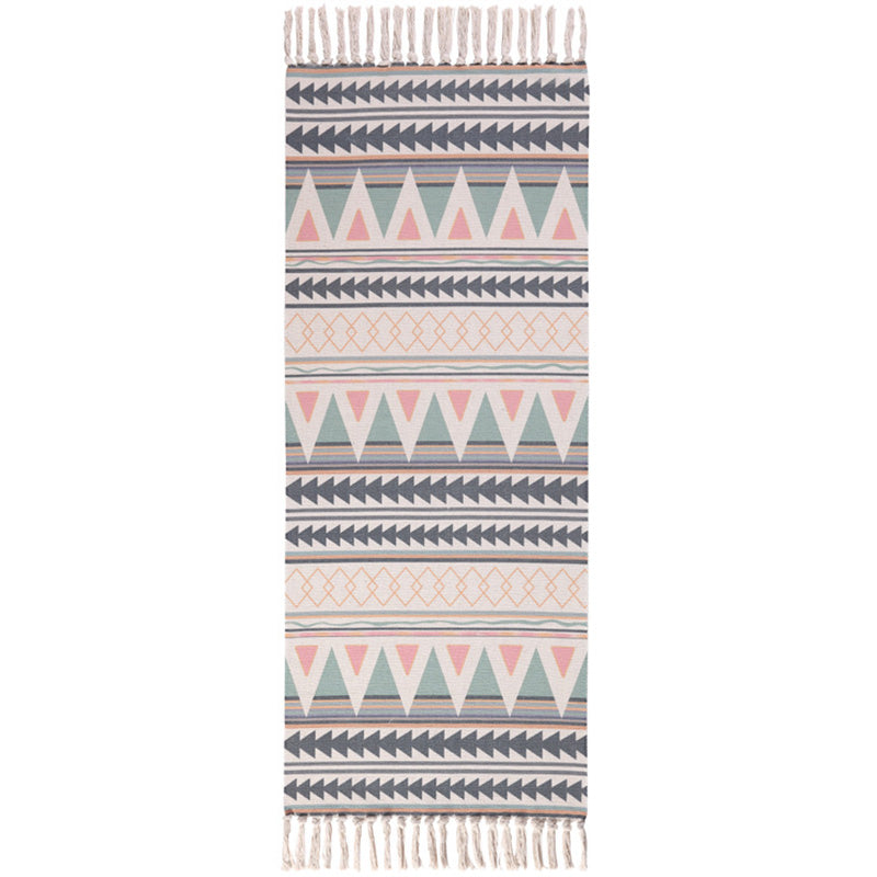 Skorter | Americana Bedroom Rug Multicolored geometric print area rug machine washable easy care with fringes