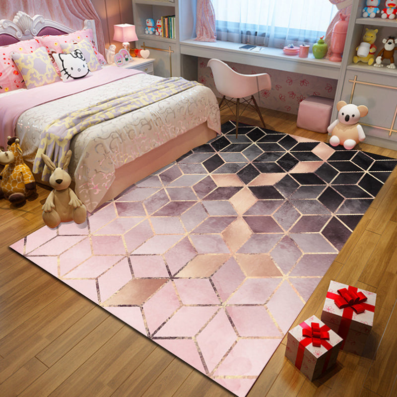 Skorter | Contemporary Area Rug Multi-colored Geo Printed Carpet Synthetic Non-slip Machine Washable Rug