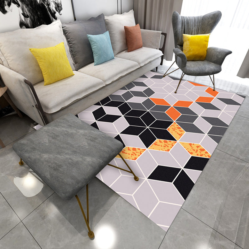 Skorter | Contemporary Area Rug Multi-colored Geo Printed Carpet Synthetic Non-slip Machine Washable Rug